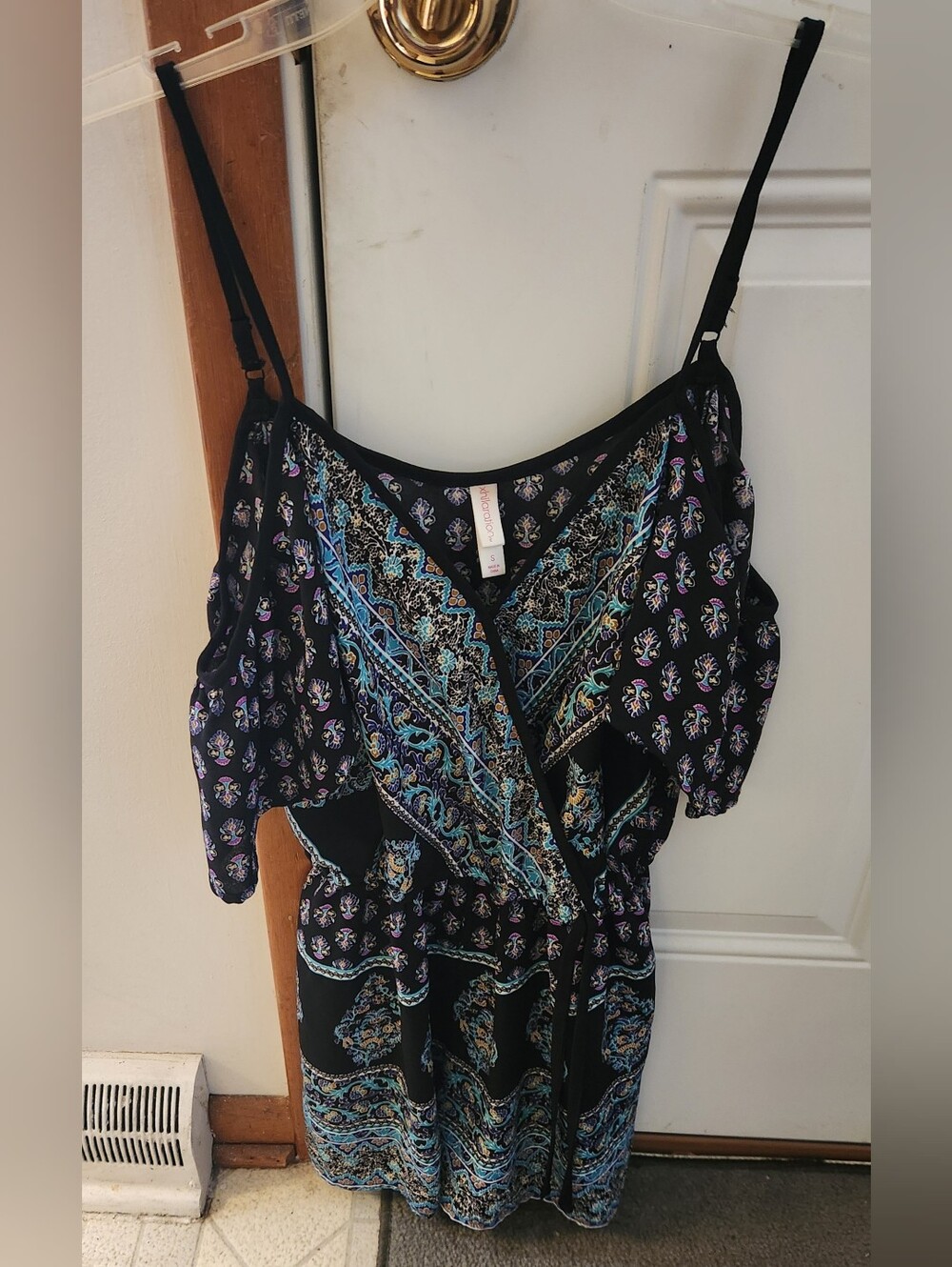 Women's Xhiliration Cold-Shoulder Black Floral Print Dress